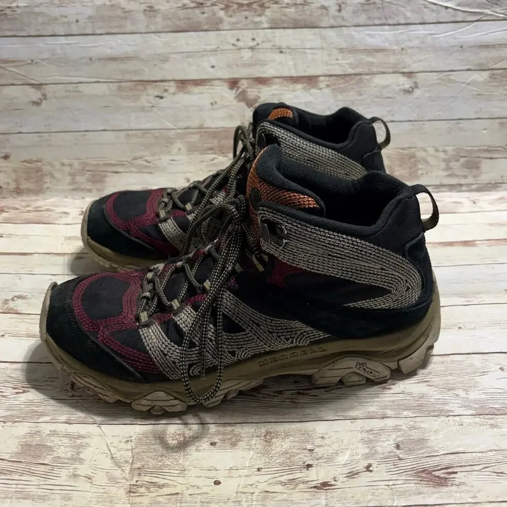 Merrell Moab 3 Stitch Mid Hiking Boots Men's Size 11 Black Maroon